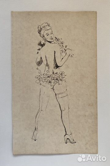 Набросок углем. Девушка с цветами