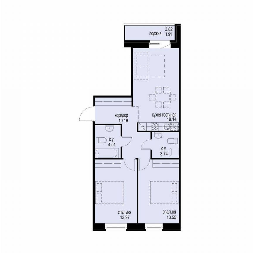 2-к. квартира, 67 м², 2/12 эт.