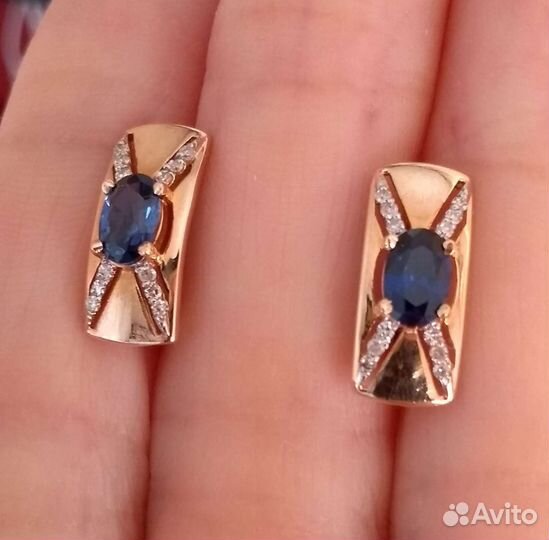 585 серьги с сапфирами и бриллиантами Новые