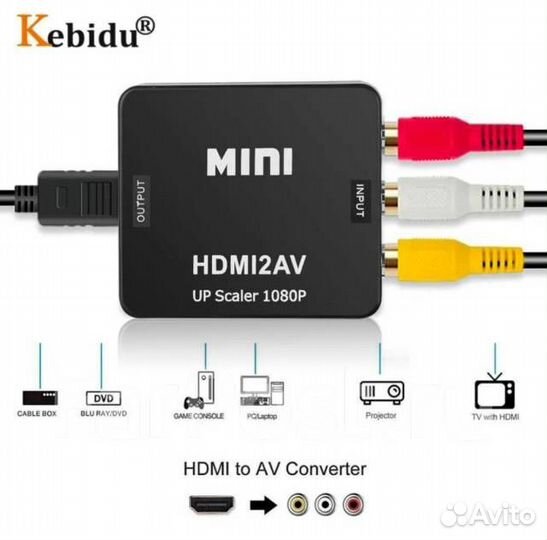 Переходник AV на hdmi 2AV,конвертер в AV,RCA для т