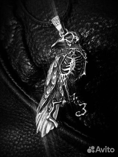 Подвеска Ворон мёртвый посеребренный