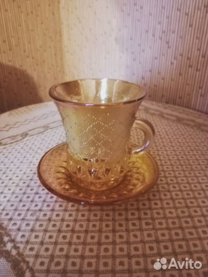Чайный сервиз медовое гутное стекло СССР
