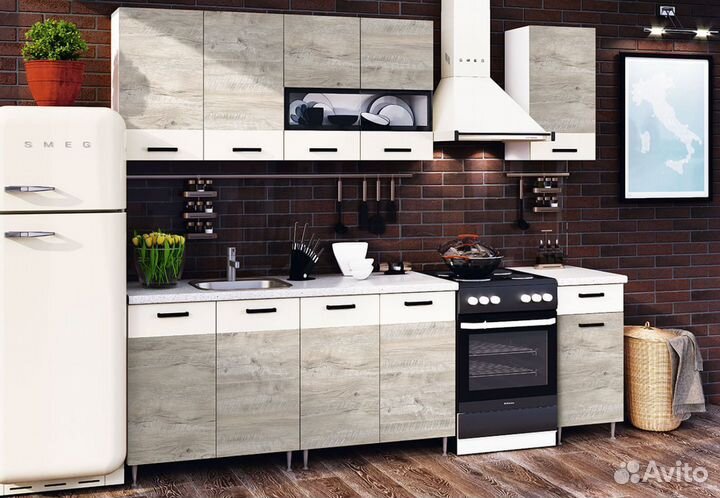 Кухня Рио 2,0м дуб крафт светлый, юкон