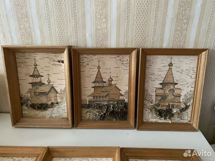 Коллекция картин ручной работы на бересте. 11шт