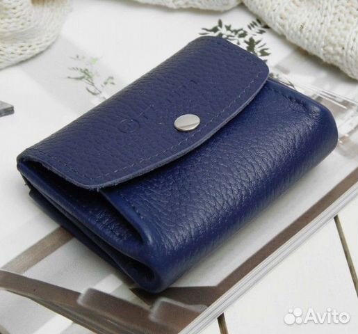 Монетница-кошелёк на кнопке 3отд кожа синий Россия