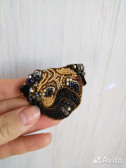 Сувенир портрет питомца брошь вышивка бисером