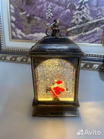 Новогодний фонарь, шар, свеча, домики