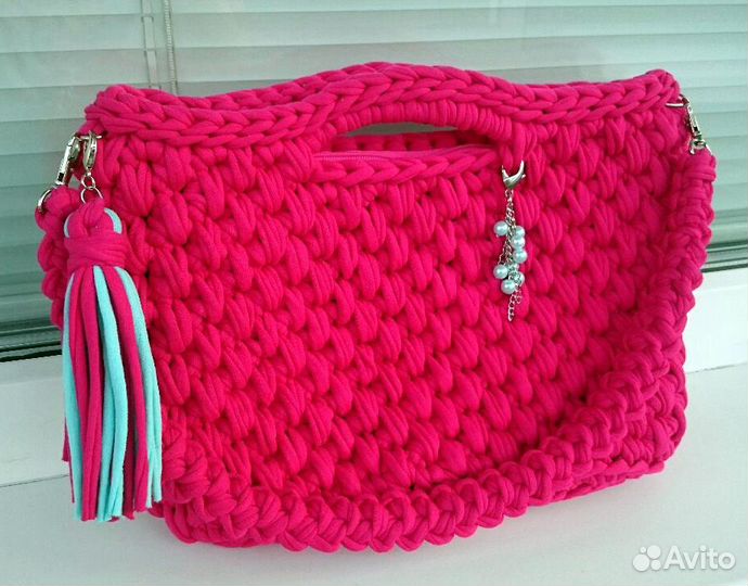 Вязаная сумка Фуксия handmade