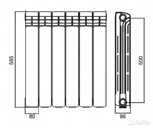 Радиатор алюминиевый azario AL500/100 6 секций, б