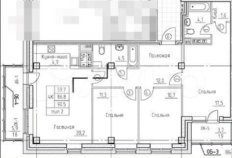 4-к. квартира, 90,5 м², 23/25 эт.