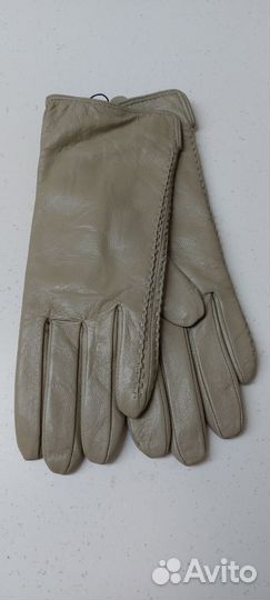Перчатки из телячьей кожи на шерсти бежевые