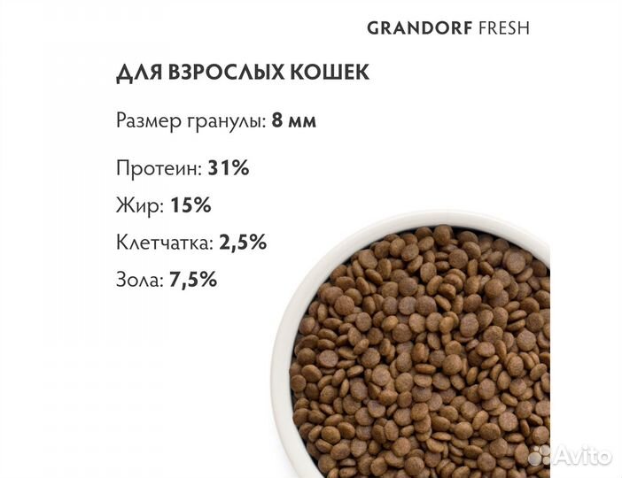 Корм Grandorf Fresh для кошек, индейка и батат 2кг