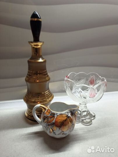 Графин СССР, Ваза немецкий хрусталь, молочник лфз