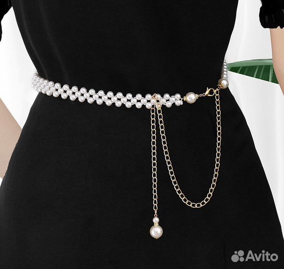 Ремень пояс женский с бусинами, цепочкой