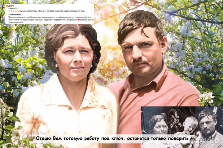 Портрет по фото на холсте подарок Чита