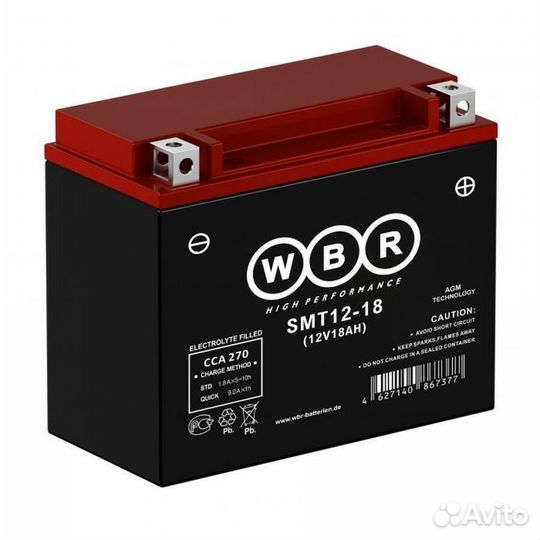 Аккумулятор для мотоцикла WBR SMT12-18 AGM 18 Ач 2