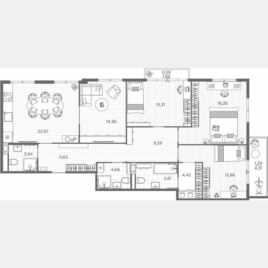 4-к. квартира, 126,2 м², 8/9 эт.