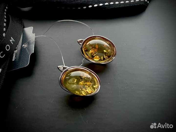Серьги серебро с янтарем
