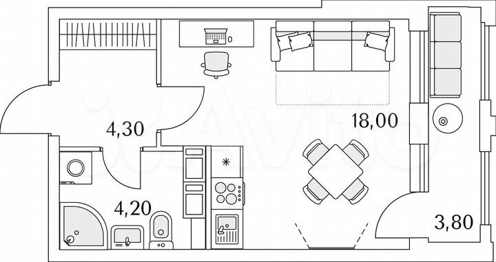 Квартира-студия, 28,4 м², 9/13 эт.