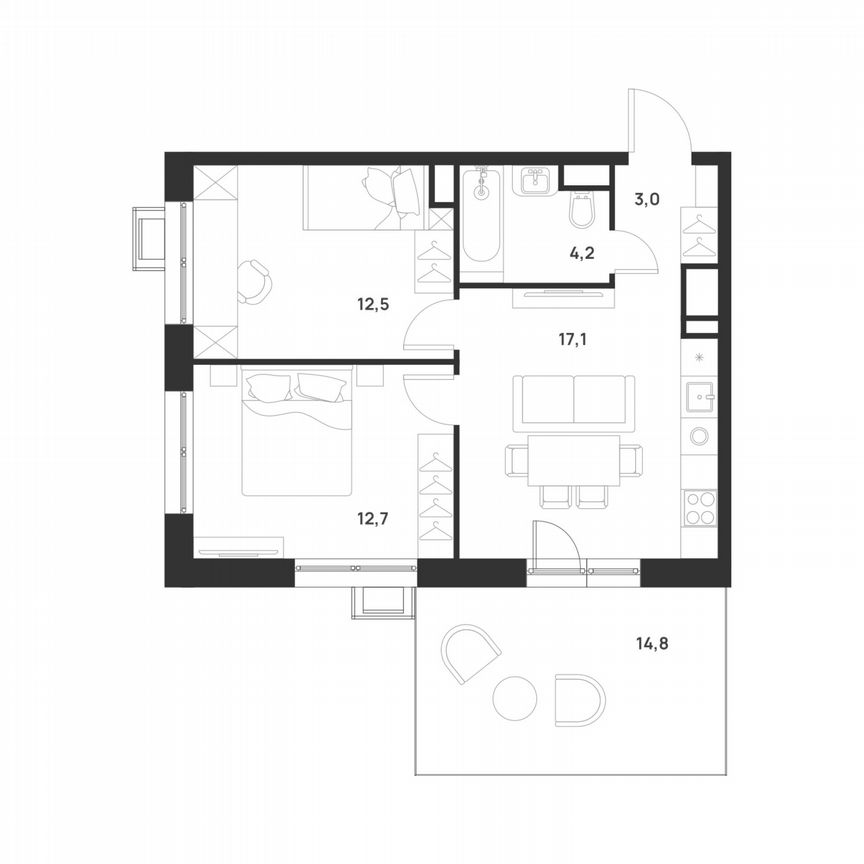 2-к. квартира, 53,9 м², 2/17 эт.