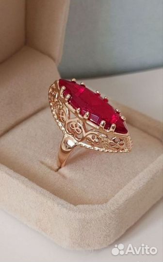 Золотое кольцо Маркиз циркон рубин проба 585 RG