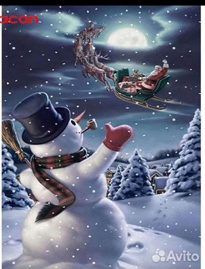 Новая алмазная мозаика 50х40 Снеговик