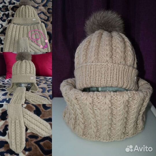 Зимний комплект (шапка+снуд +варежки)