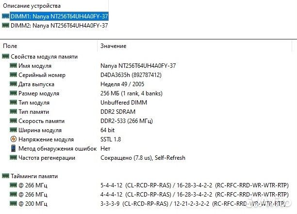 Оперативная память DDR2 256Mb 512Mb 533Mhz