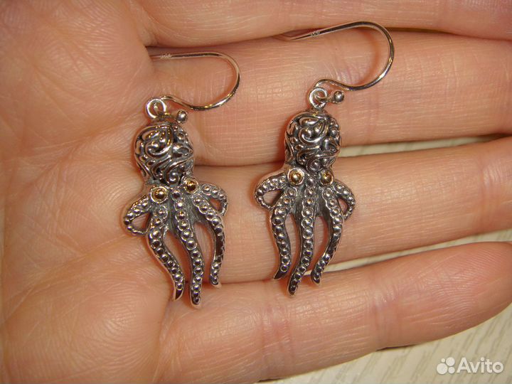 Samuel B серьги осьминоги серебро золото оригинал