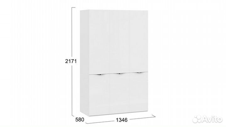 Шкаф комбинированный с 3 дверями со стеклом 