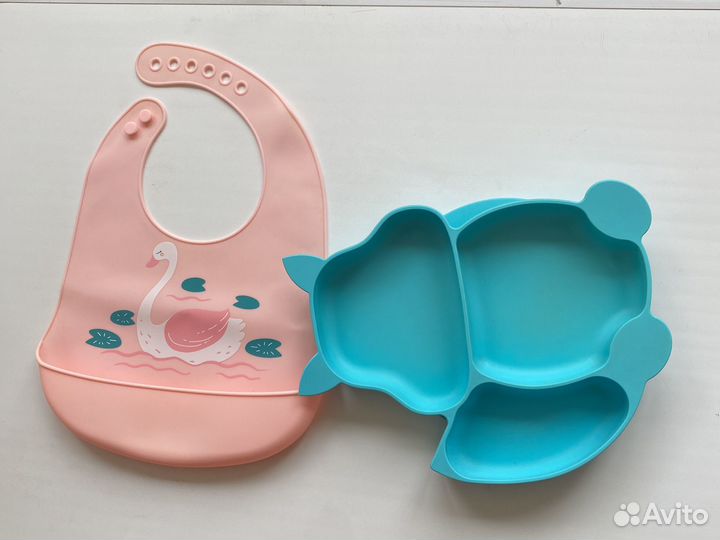 Силиконовая тарелка+ нагрудник