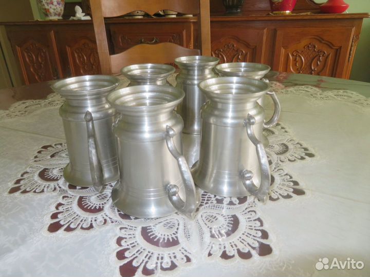 Шесть Пивных Кружек Олово Германия Клеймо 20 век