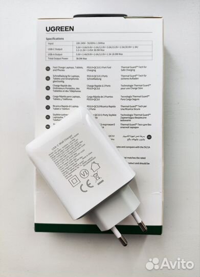 Зарядное устройство Ugreen CD170, 38W