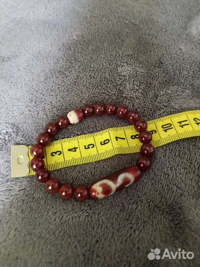 Браслет из натурального сердолика с бусинами Дзи