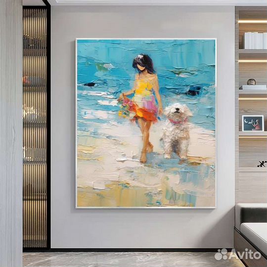 Картина маслом девочка с собакой