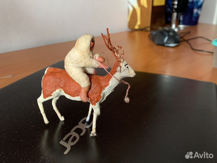 Ватная елочная игрушка СССР якут на олене