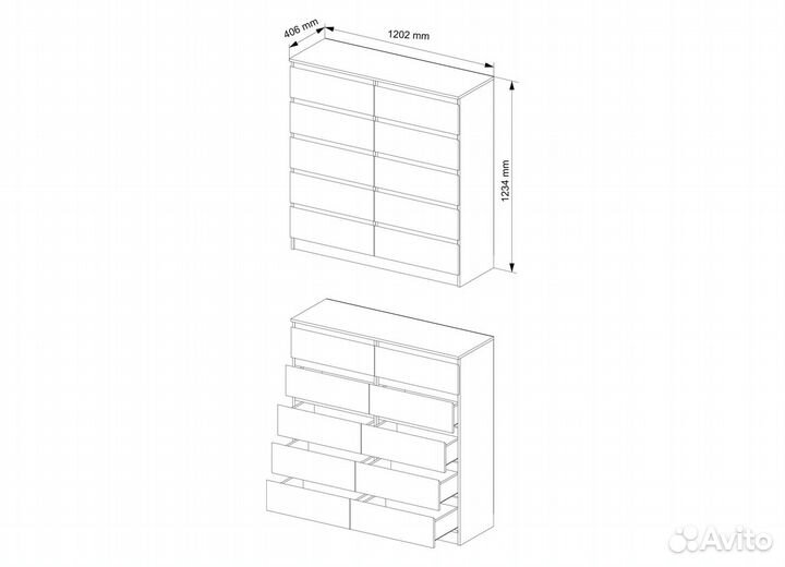 Комод белый 120см 10 ящиков