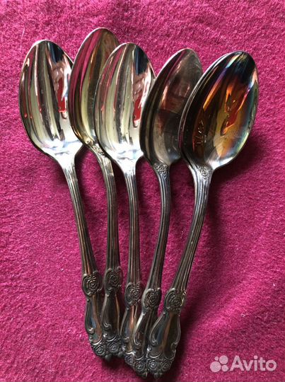 Ложки Роза посеребренные и чайные мельхиор СССР