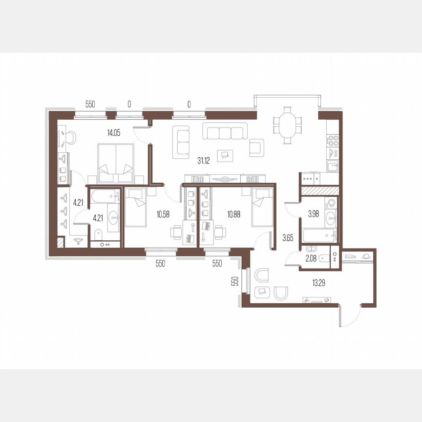 3-к. квартира, 98,1 м², 3/10 эт.