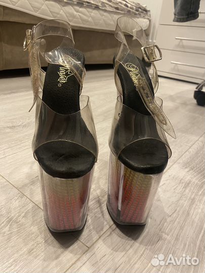 Стрипы тройки pleaser 35 36 босоножки светящиеся