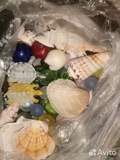 Фильтр, грунт, ракушки, лампа для аквариума