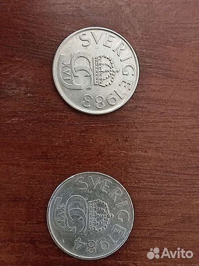 Монеты Швеция 5 крон 1985год