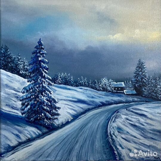 Картина маслом на холсте зима