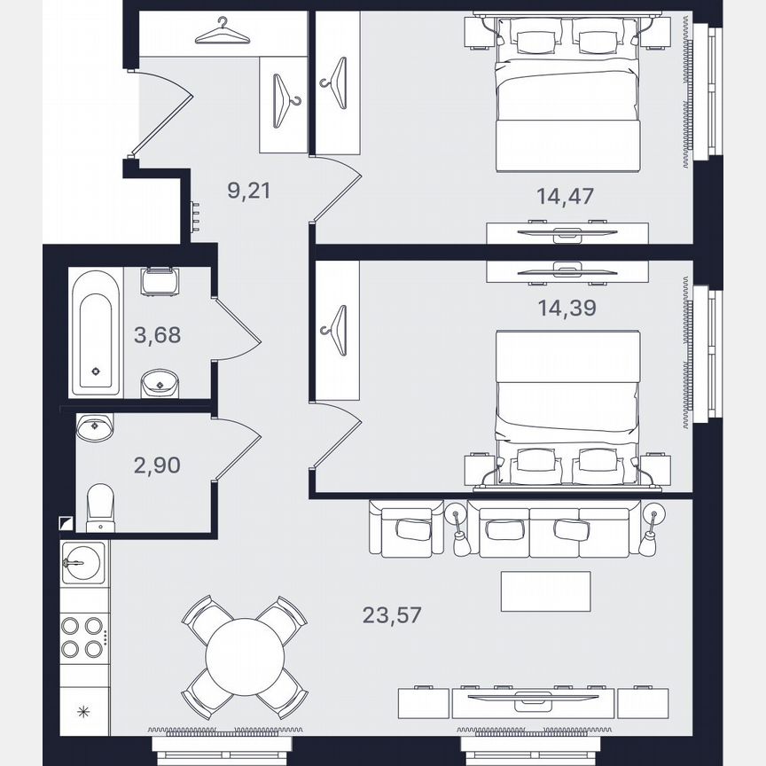 3-к. апартаменты, 68,2 м², 2/24 эт.