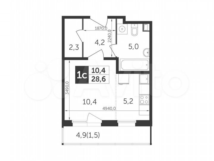 Квартира-студия, 28,6 м², 13/21 эт.