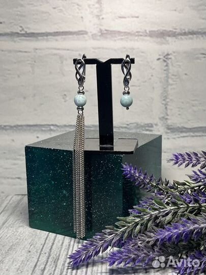 Серьги из ларимара с подвесками