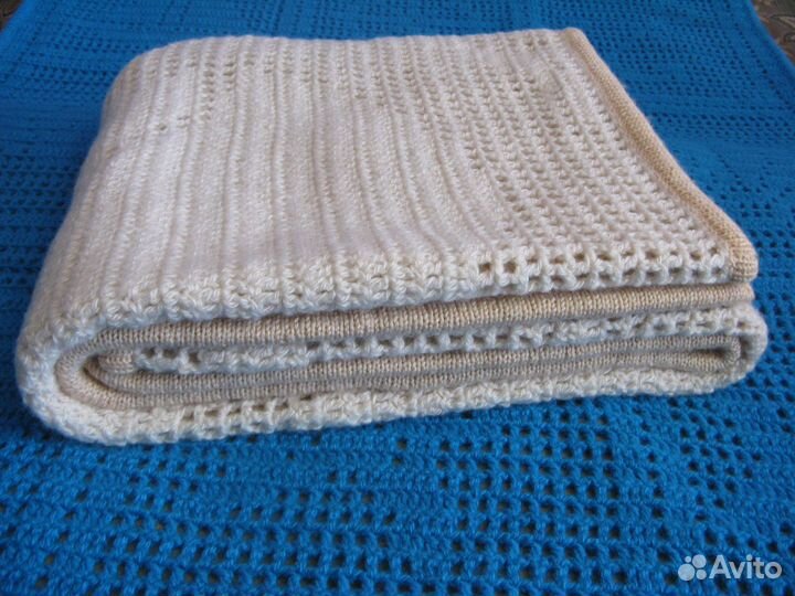 Плед детский вязаный, утепл. флисом, ручная работа