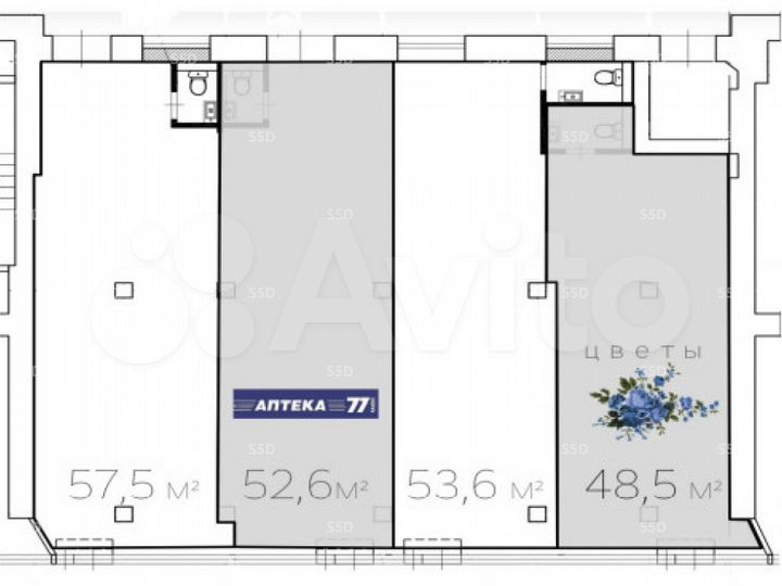 Продам торговое помещение, 53.6 м²
