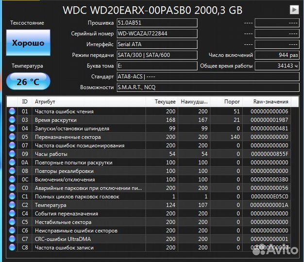 Жесткий диск 3.5 SATA 2TB WD WD20earx