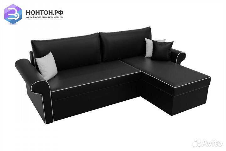 Диван угловой дельфин Милфорд экокожа черная